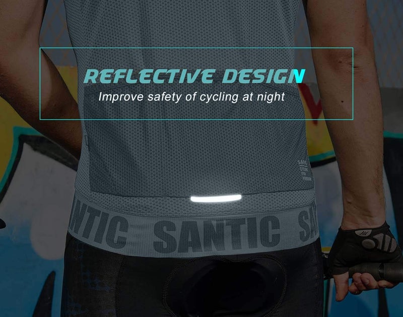 Santic قميص دراجات سانيتيك للرجال بأكمام قصيرة مع 3 جيوب خلفية بسحاب نصفى قابل للتنفس يمتص الرطوبة يجف بسرعة للركوب - Image 5